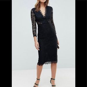 ASOS Long Sleeve Lace Midi Pencil Dress Black